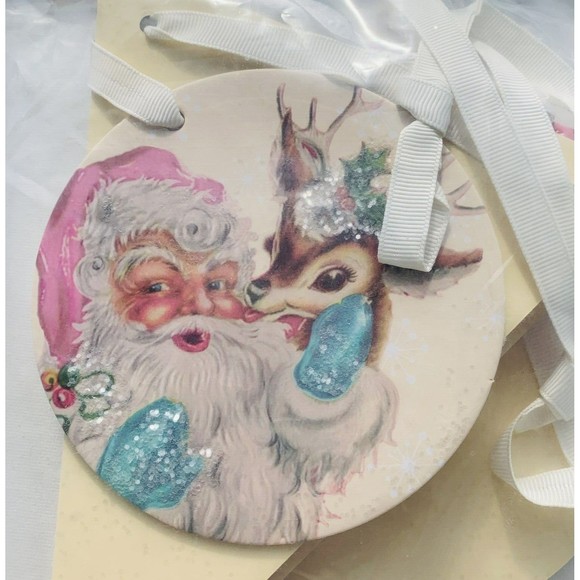 Mr. Christmas Banner MERRY Pink Turquoise Santa Reindeer 1950s Retro Ribbon 53" - Picture 8 of 11